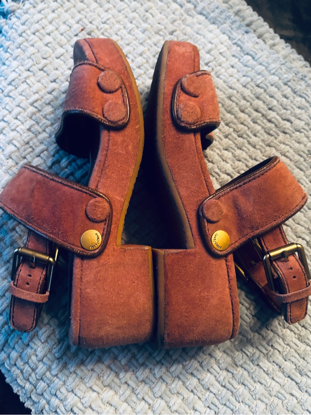 See by Chloé Dusty Rose Suede Platform Block Heel Sandals Size 36